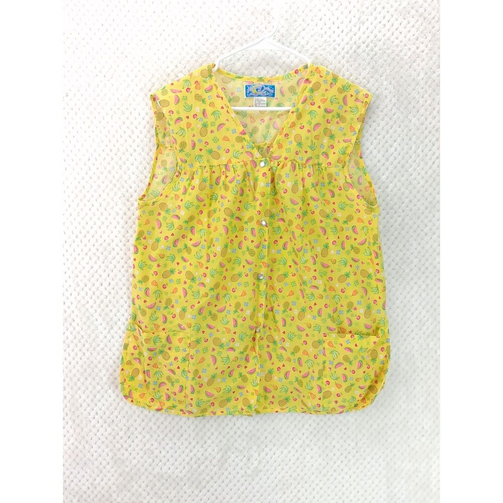 Vtg Moon Dance Sleeveless Snap-Front Cobbler Apron Smock Top Women's 1X Yellow